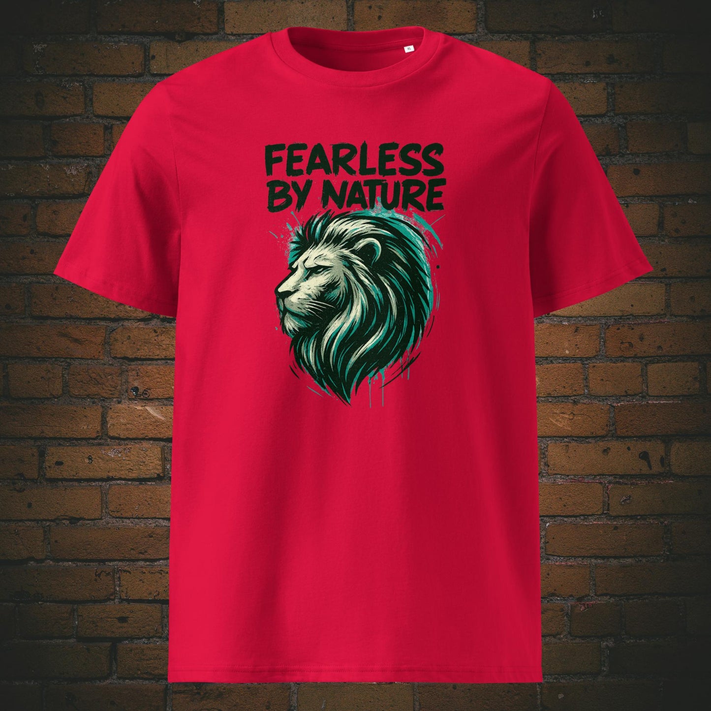 Löwenkopf Shirt mit Spruch - T-Shirt hat die Farbe rot