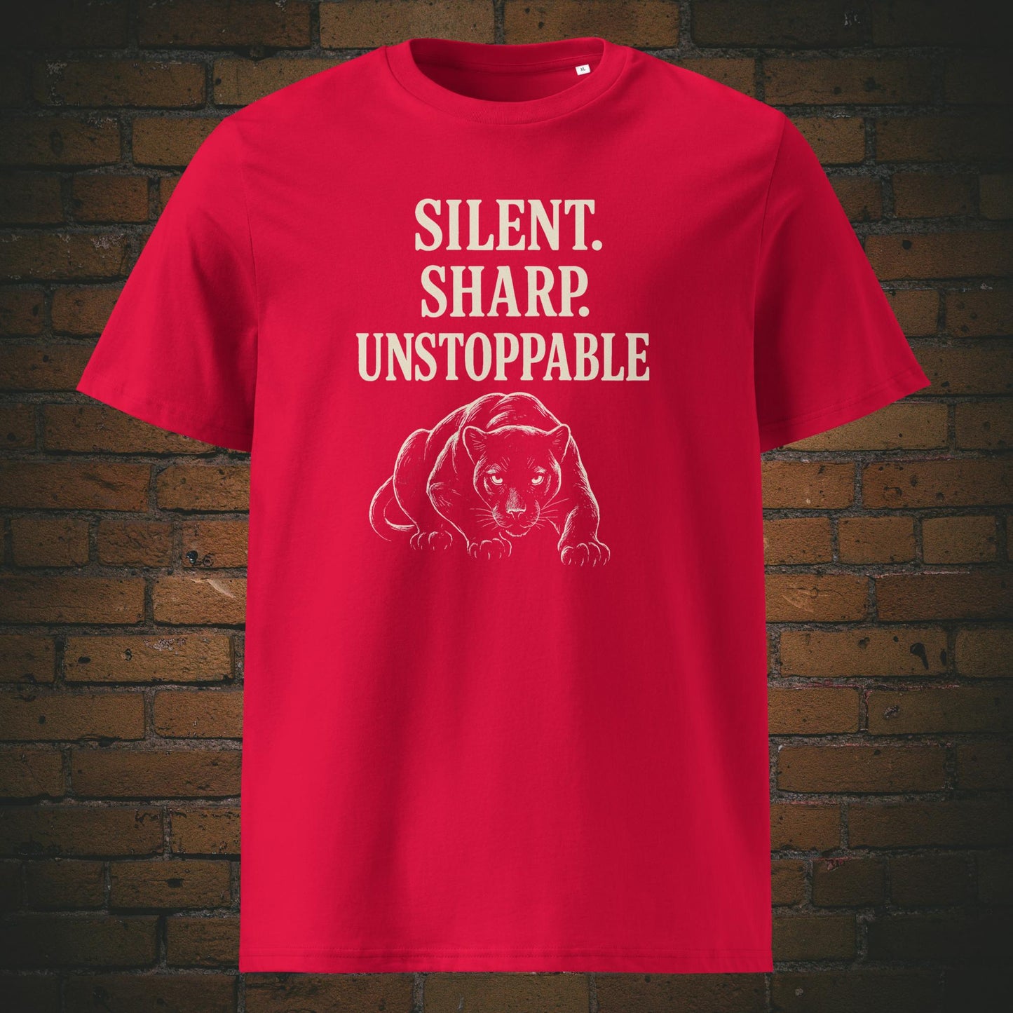T-Shirt Minimalist mit Panther un Schriftzug - Farbe: rot