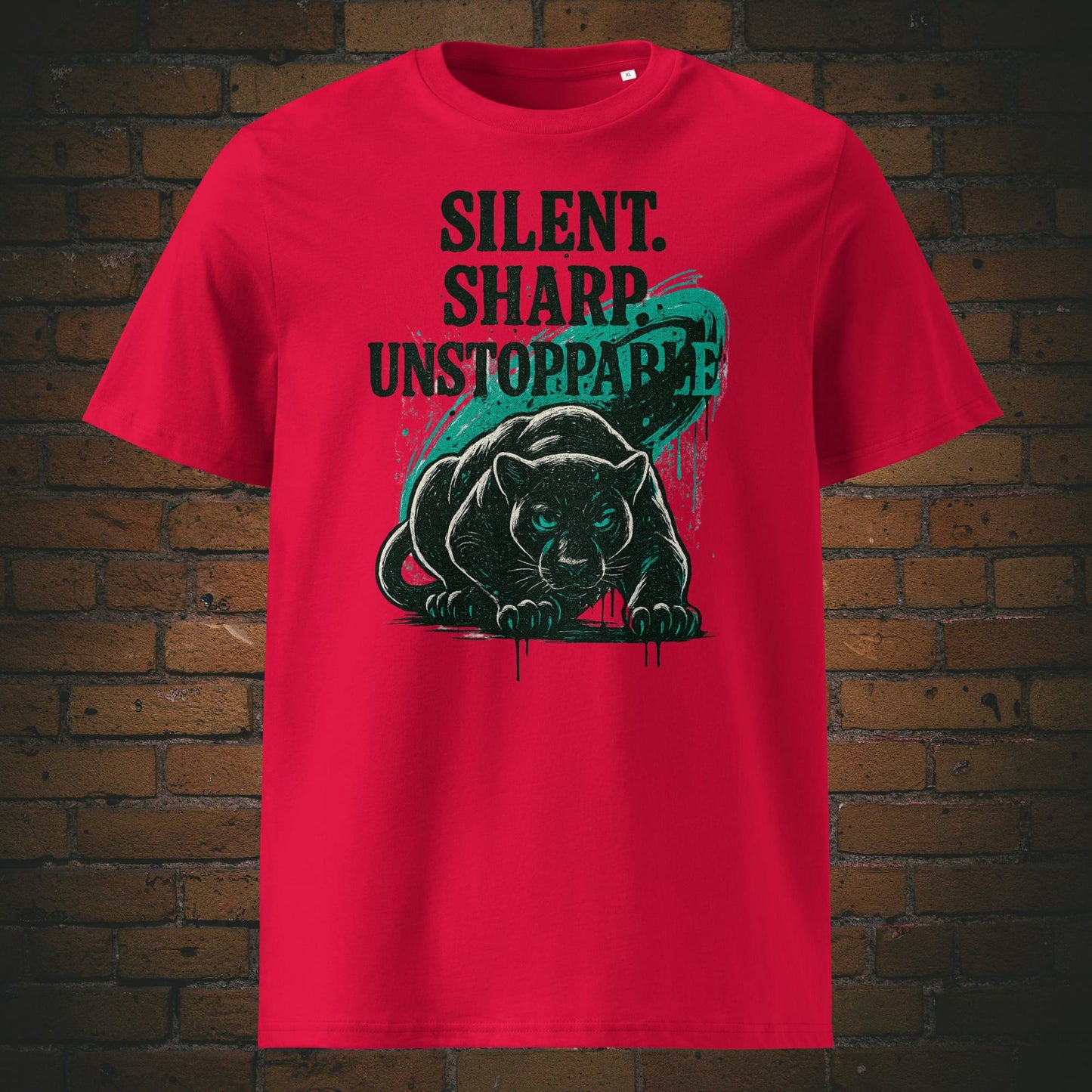 Panther Urban Style auf T-Shirt mit Spruch - Shirt in der Farbe: rot
