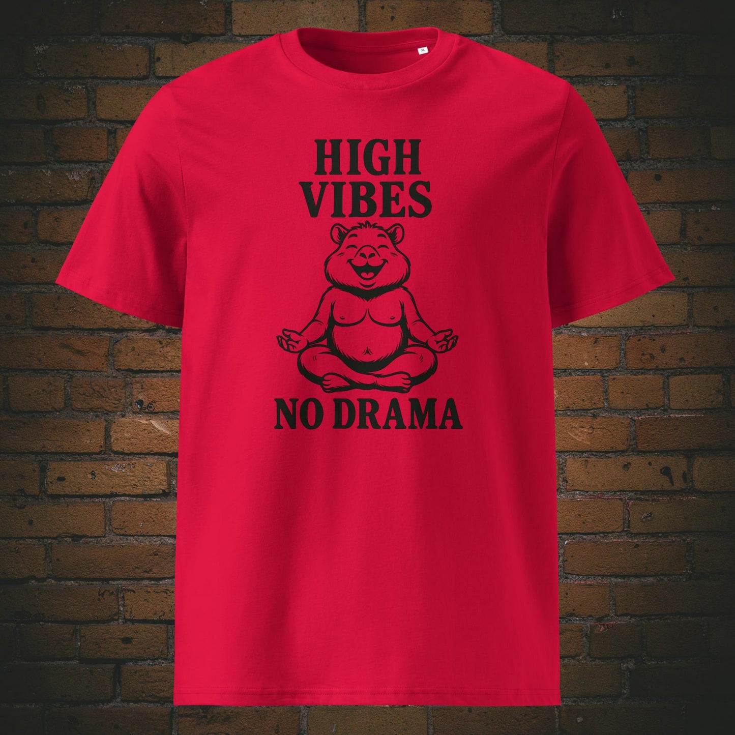 Meditations Shirt mit Zen-Bär und Spruch - T-Shirt in der Farbe: rot