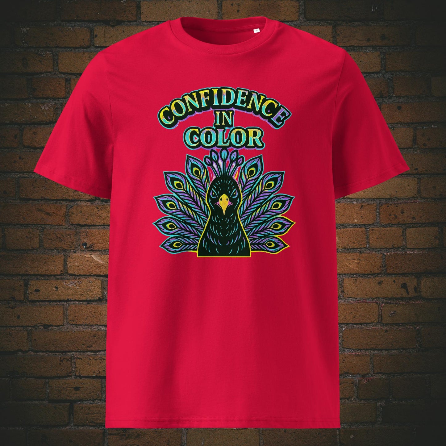 Urban Pfau Bio-T-Shirt – Confidence in Color Motiv, knallige Farben - Shirtfarbe: rot