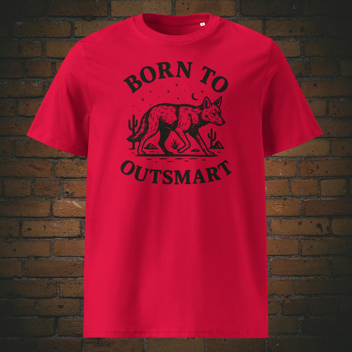 Minimalistisches Coyote Shirt mit Spruch - gedruckt auf Bio-Baumwolle - T-Shirt Farbe: rot