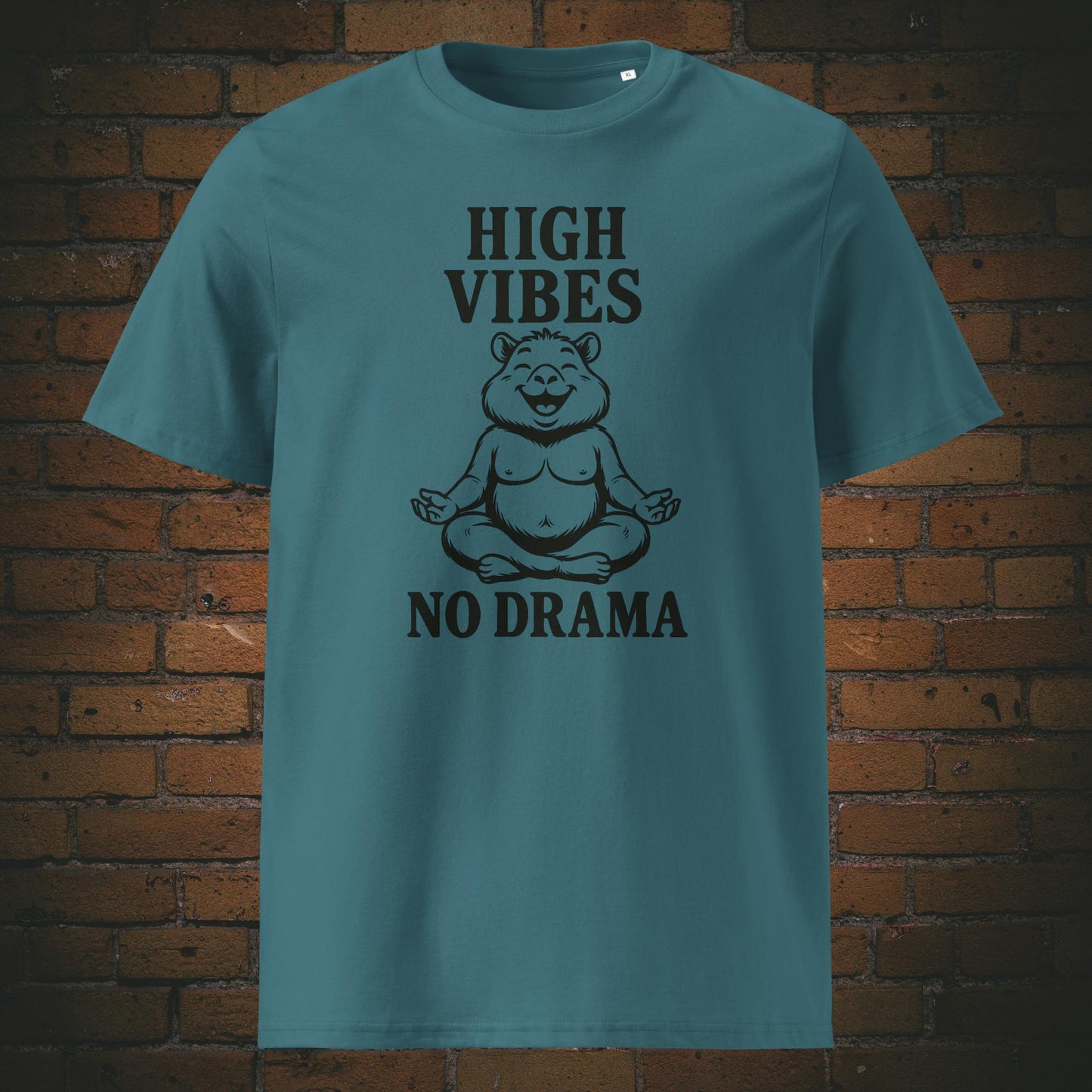 Meditations Shirt mit Zen-Bär und Spruch - T-Shirt in der Farbe: eisblau