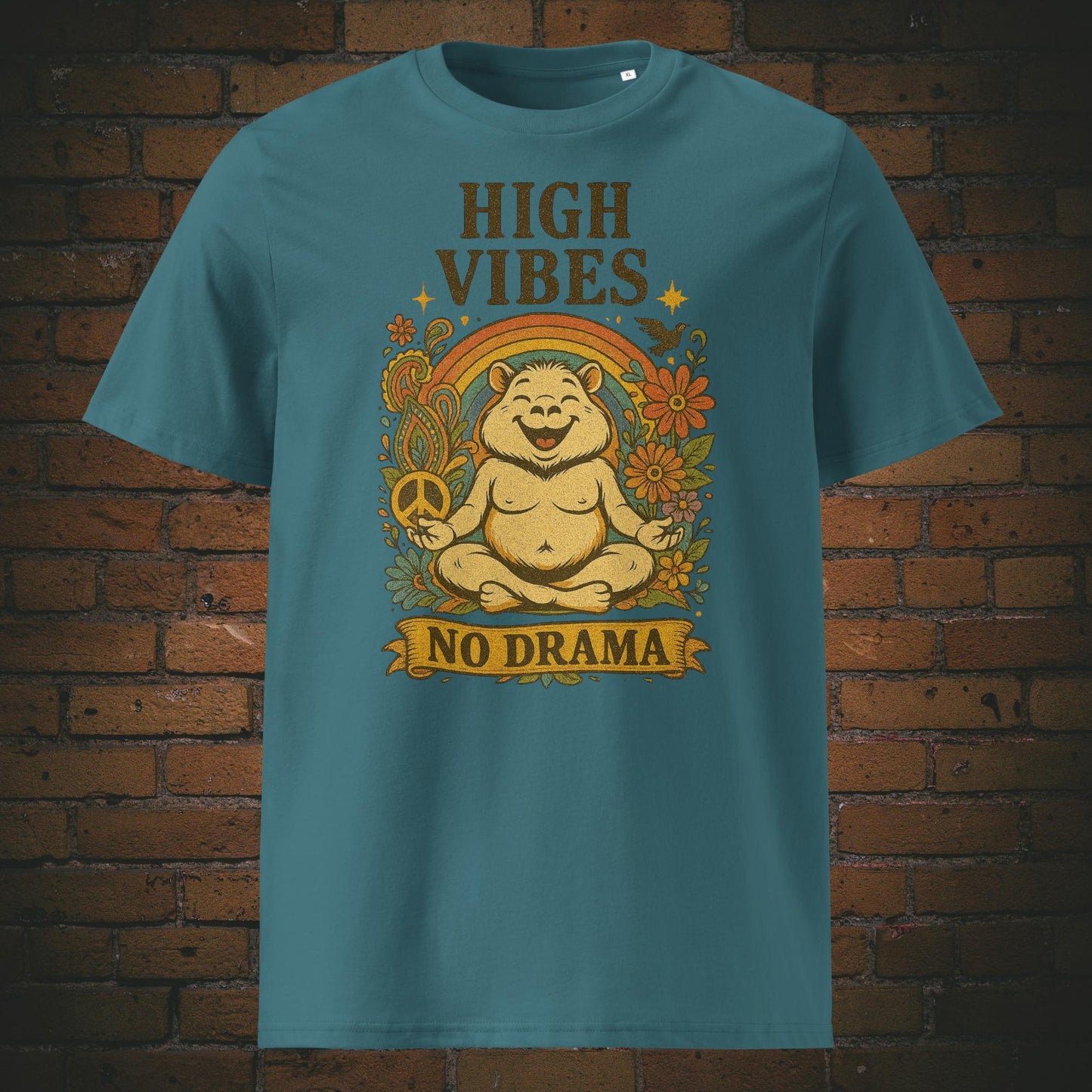 Yoga Shirt mit Zen Bär im Hippie Modus - T-Shirt Farbe: eisblau