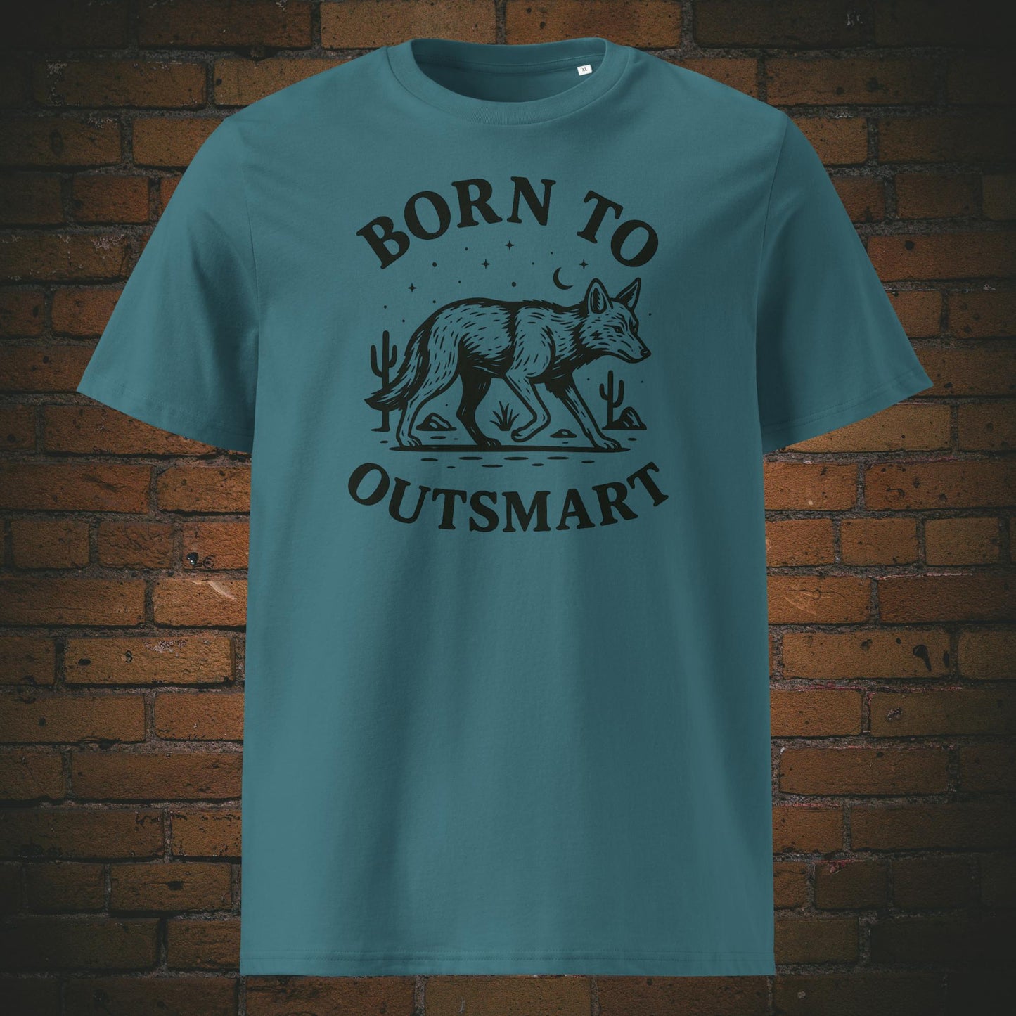 Minimalistisches Coyote Shirt mit Spruch - gedruckt auf Bio-Baumwolle - T-Shirt Farbe: eisblau