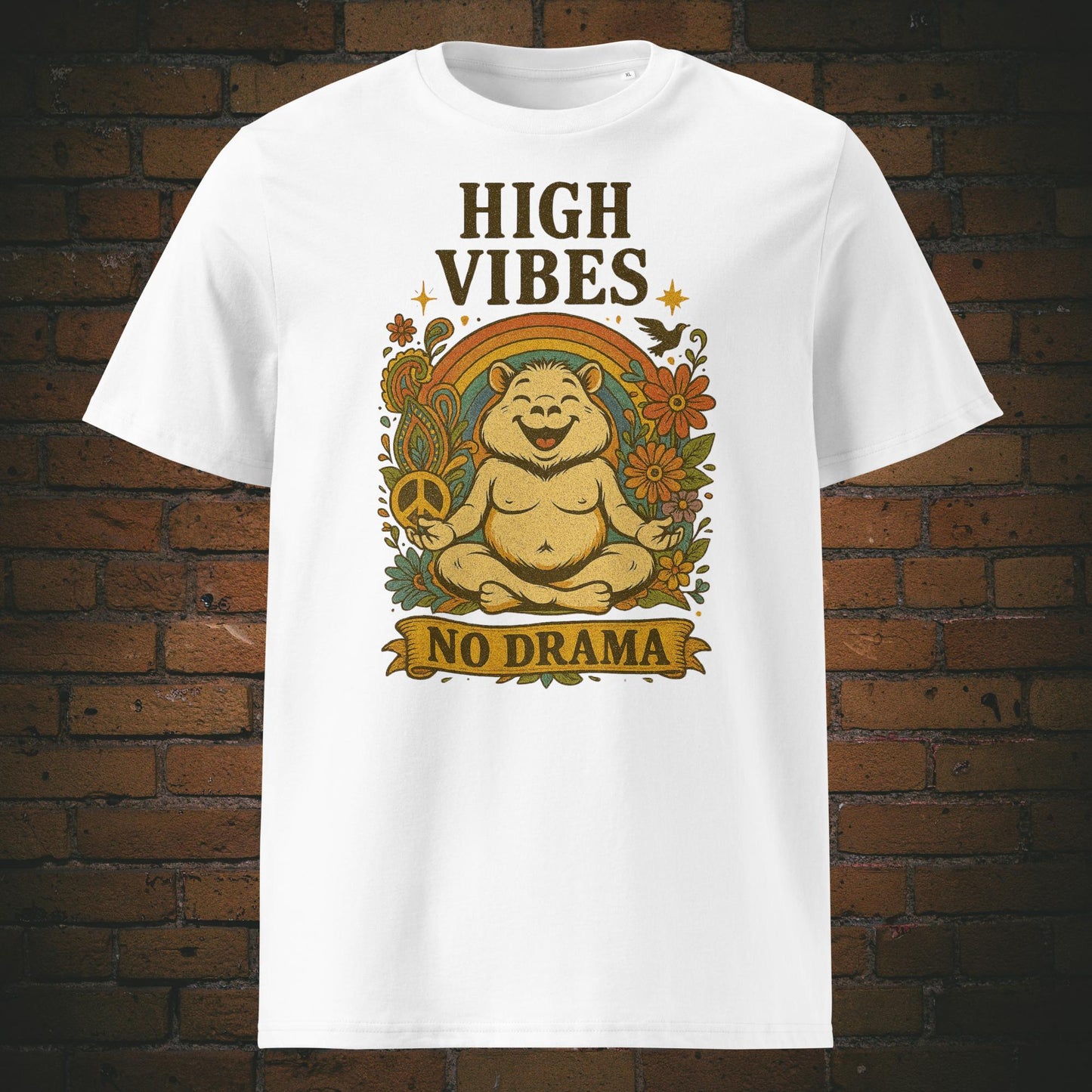 Yoga Shirt mit Zen Bär im Hippie Modus - T-Shirt Farbe: weiß