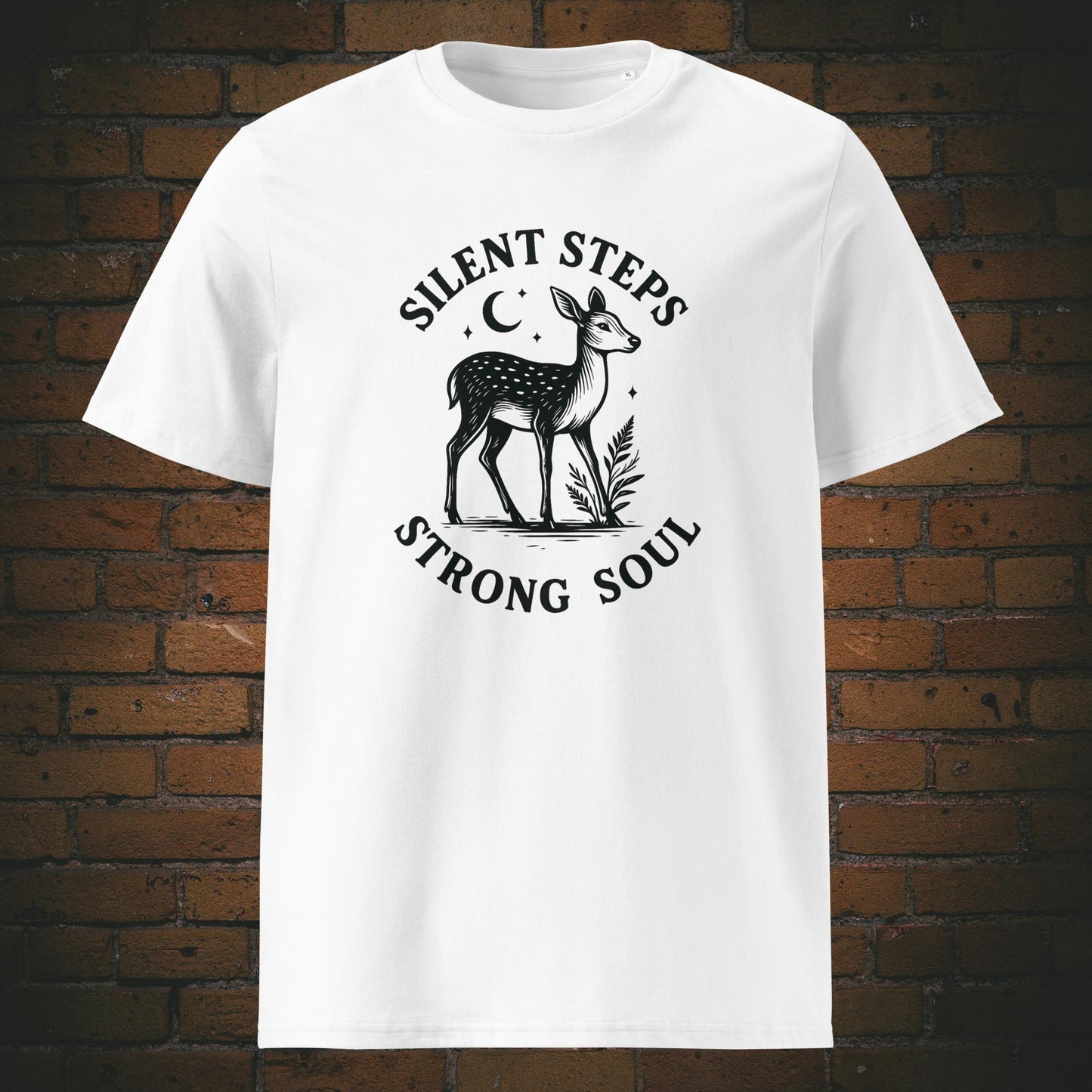 Silent Steps Strong Soul Bio-T-Shirt – nachhaltiges Statement-Shirt mit Reh-Motiv - weiß