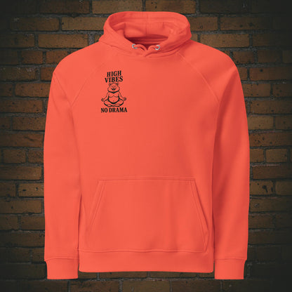Kapuzenpullover mit meditierenden Bär in schwarz - Minimalistisches Design auf oranger Bio-Bamwolle gedruckt - Brust