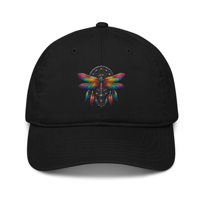 Cap – Libelle Design Fly Free | Chill mit Stil New Age Warrior Edition Bio Baumwolle in der Farbe schwarz - bestickt 