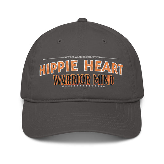 Hippie Heart Warrior Mind – Nachhaltige Bio Baseball Cap in der Farbe grau