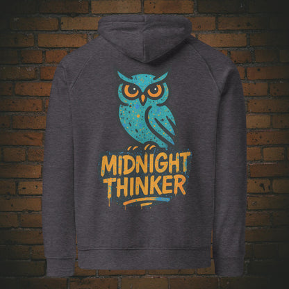 Midnight Thinker Hoodie – Urban Street Art Eule Graffiti Style Unisex - Pullover in der Farbe dunkelgrau - Druck auf dem Rücken