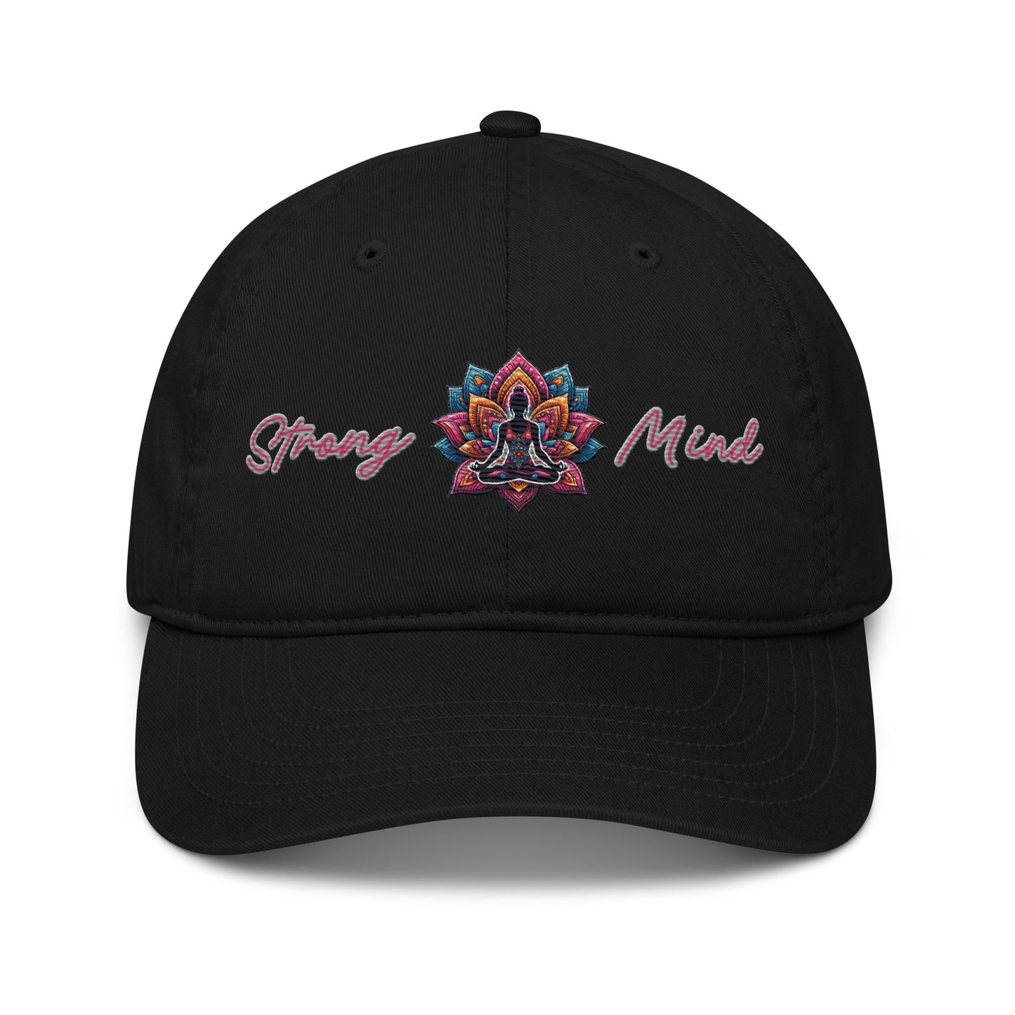 New Age Warrior Cap – Strong Mind Lotus Design  - Stick auf Bio Baumwolle in der Farbe schwarz  