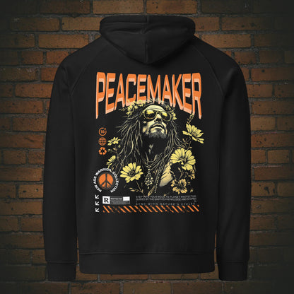 Peacemaker Hoodie Schriftzug Orange – Earth Guardian | New Age Warrior, Unisex,  Druck  auf Bio-Baumwolle in der Farbe schwarz - Rückenprint