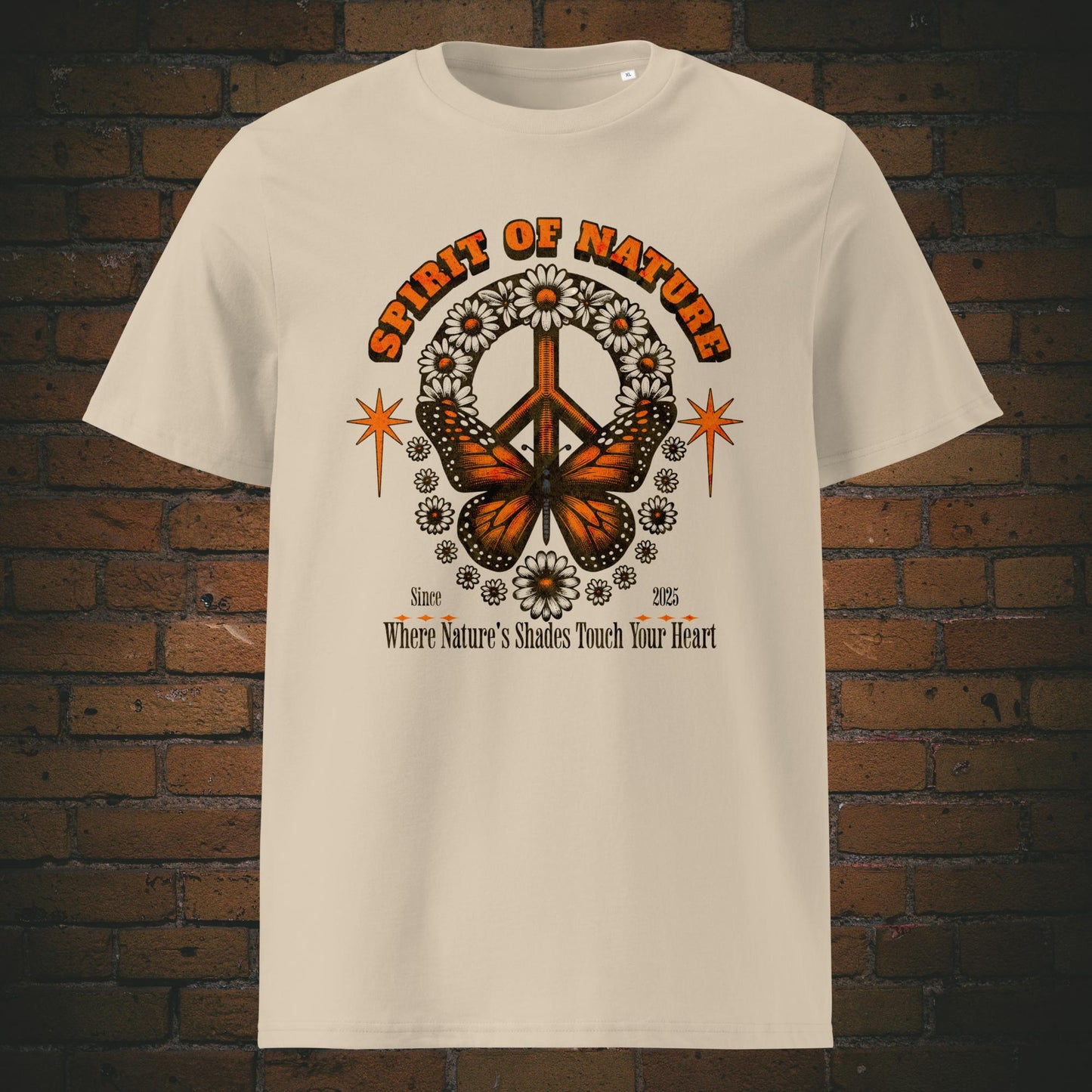 Spirit of Nature T-Shirt – Spirituelles Hippie Design Unisex | Bio Baumwolle in der Farbe Sand