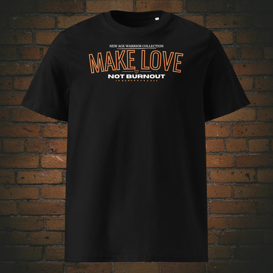 Spruch Bio-Baumwoll T-Shirt Unisex mit Schrift in weiß und orange - gedruckt auf schwarzer Farbe