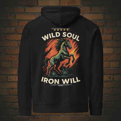 Kapuzenpullover mit Druck - Pferd, Flammen und Spruch - Hoodie Farbe: schwarz