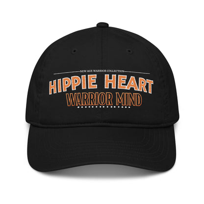 Hippie Heart Warrior Mind – Nachhaltige Bio Baseball Cap in der Farbe schwarz 