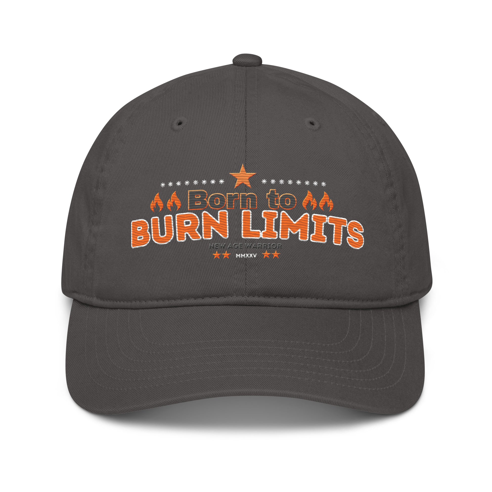 Nachhaltige Bio Baumwolle Baseball Cap - Spruch Born to Burn Limits in der Farbe grau