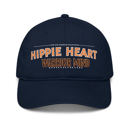 Hippie Heart Warrior Mind – Nachhaltige Bio Baseball Cap in der Farbe dunkelblau