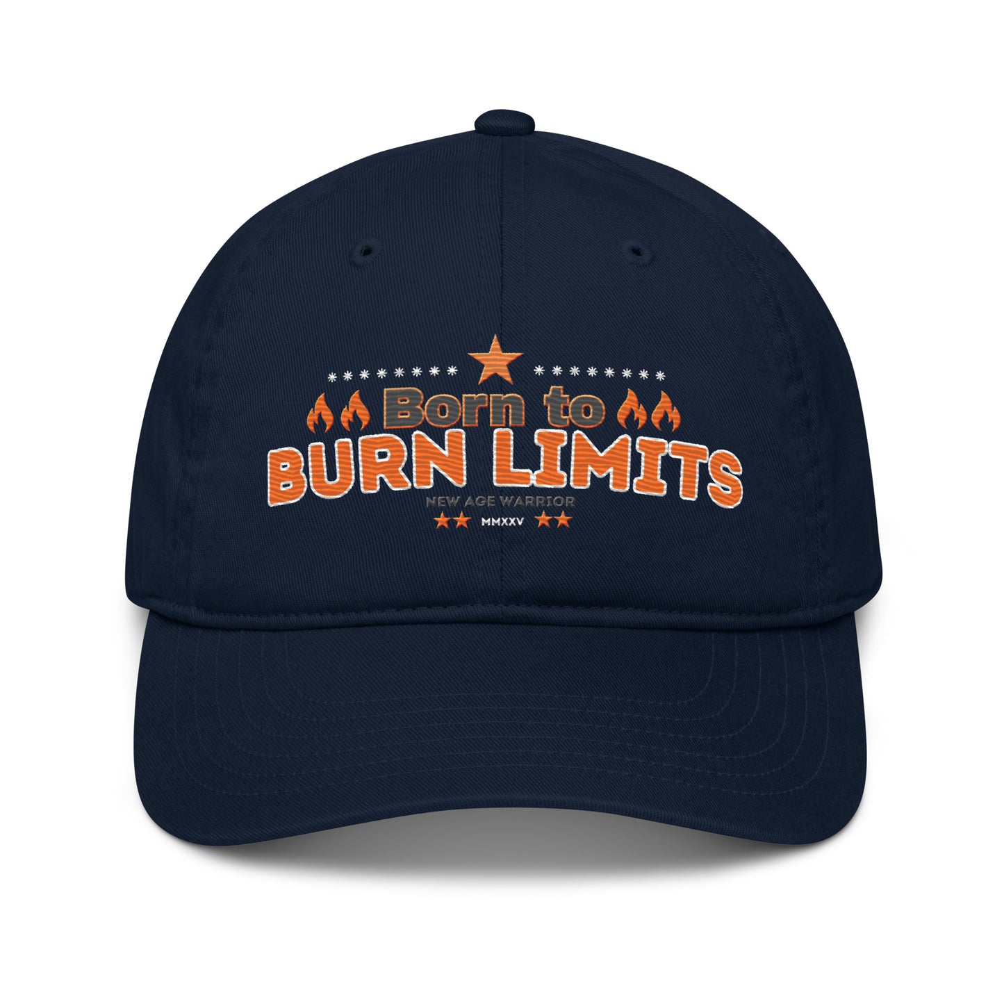 Nachhaltige Bio Baumwolle Baseball Cap - Spruch Born to Burn Limits in der Farbe dunkelblau