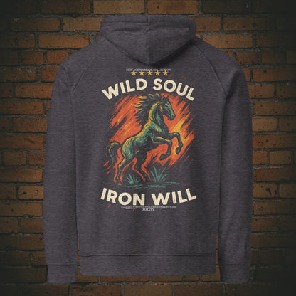 Kapuzenpullover mit Druck - Pferd, Flammen und Spruch - Hoodie Farbe: grau