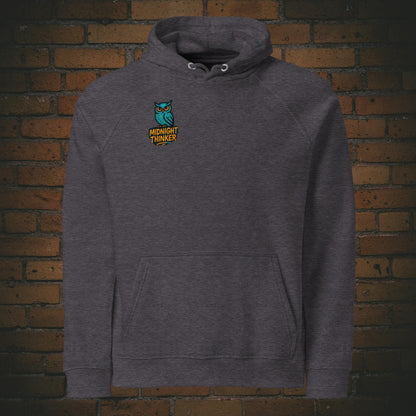 Midnight Thinker Hoodie – Urban Street Art Eule Graffiti Style Unisex - Pullover in der Farbe dunkelgrau - Druck auf der Brust