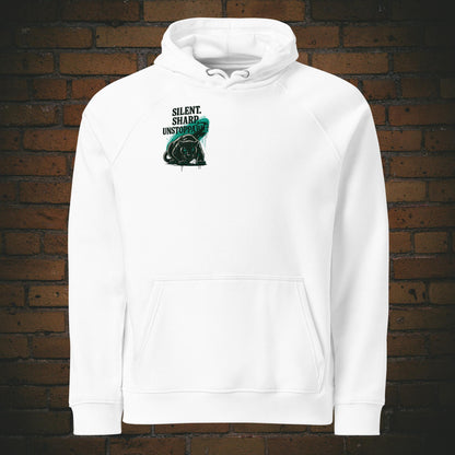 Silent Sharp Unstoppable Hoodie – Panther Bio Unisex - Druck auf der Brust - Kapuzenpullover in der Farbe weiß