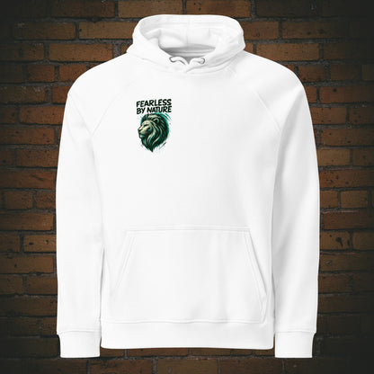 Hoodie Brust bedruckt mit dem Löwenkopf und Zitat - Bestellbar in weiss