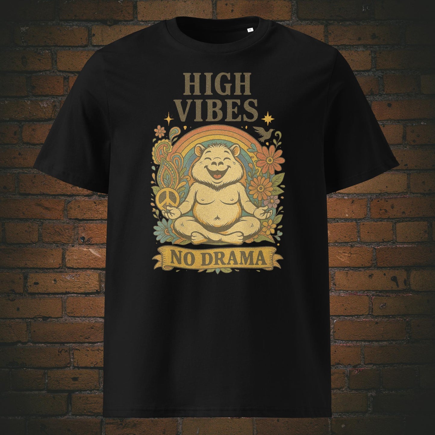 Yoga Shirt mit Zen Bär im Hippie Modus - T-Shirt Farbe: schwarz