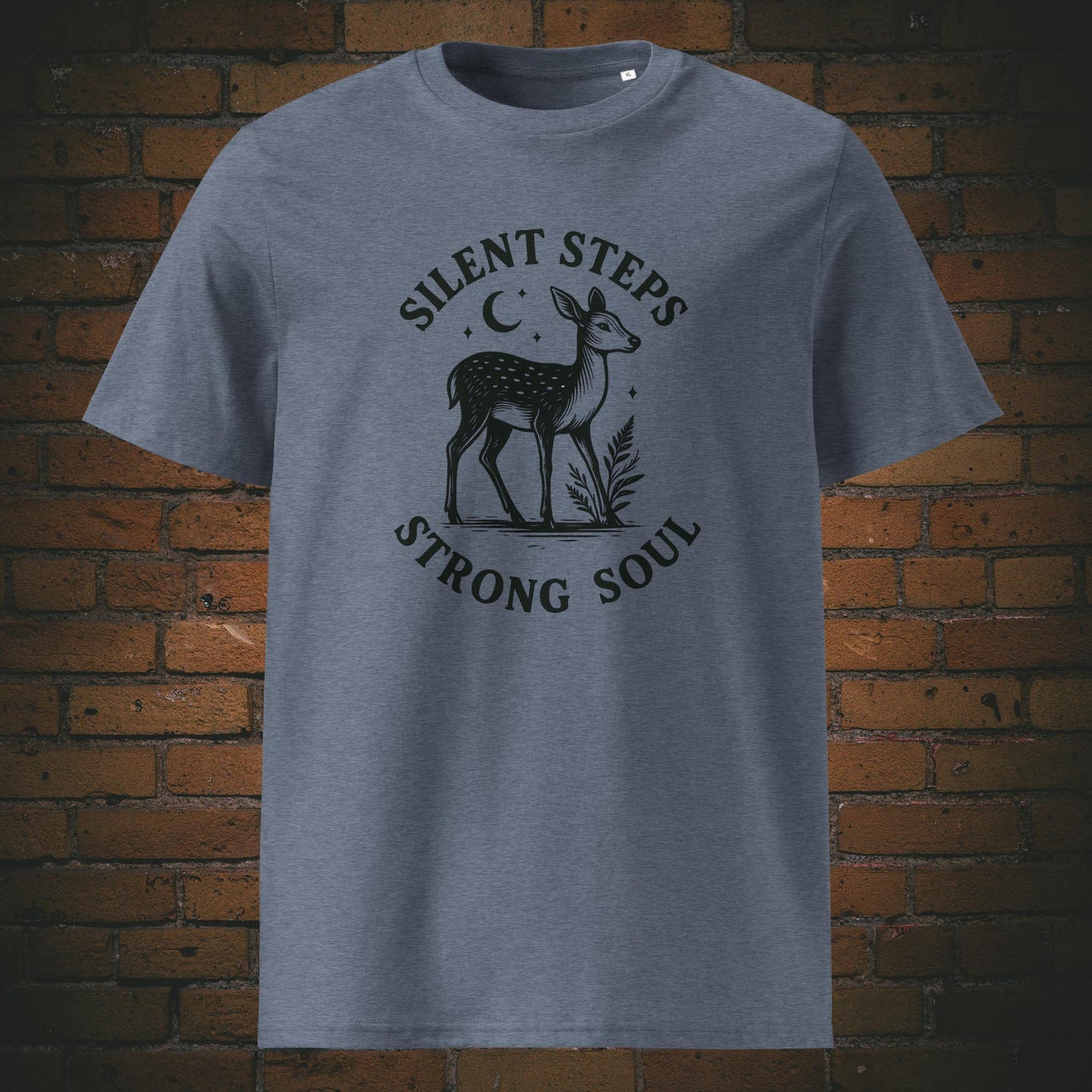 Silent Steps Strong Soul Bio-T-Shirt – nachhaltiges Statement-Shirt mit Reh-Motiv - graublau