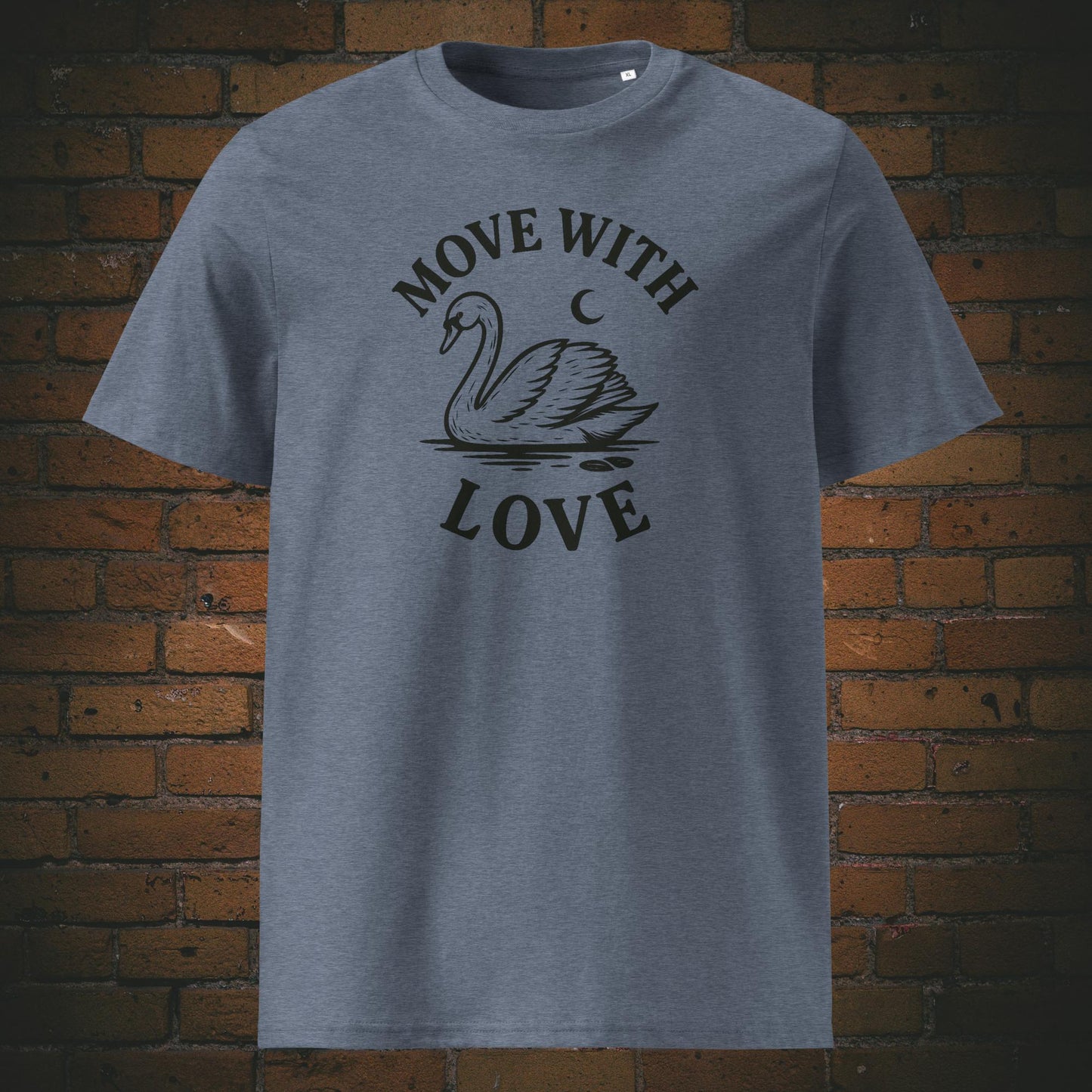 Schwan Shirt minmalistisch mit Spruch - T-Shirt hat die Farbe: graublau meliert