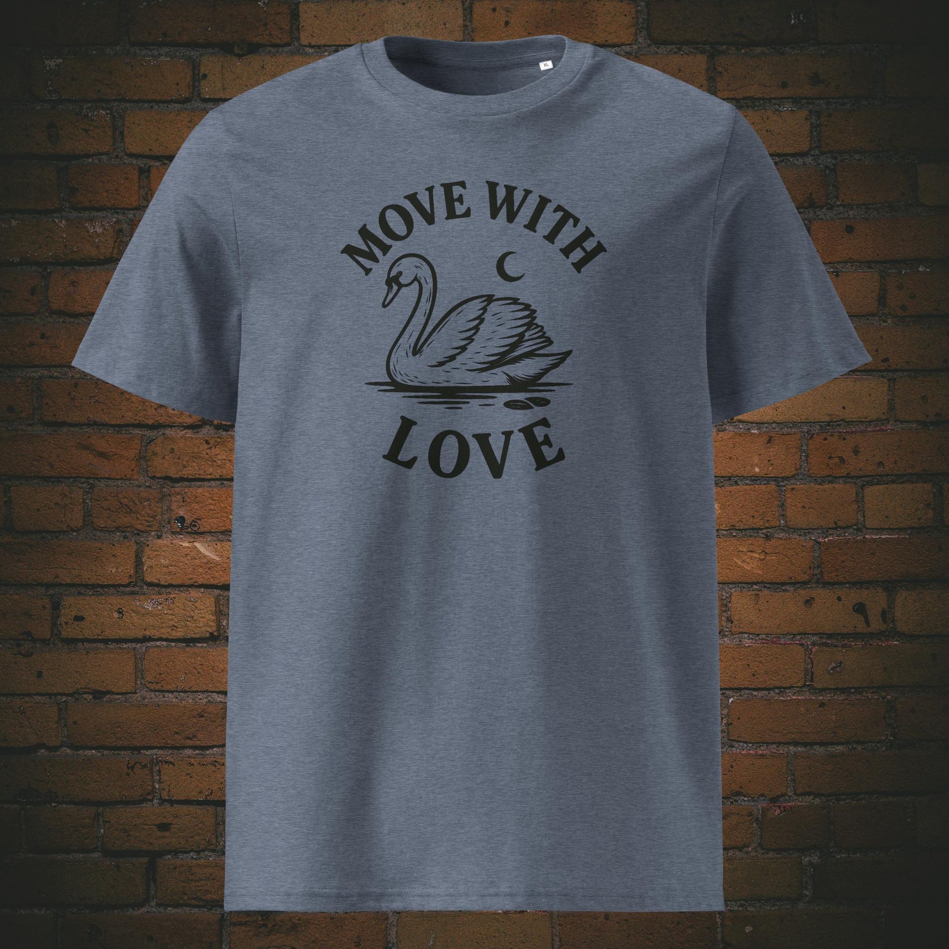 Schwan Shirt minmalistisch mit Spruch - T-Shirt hat die Farbe: graublau meliert
