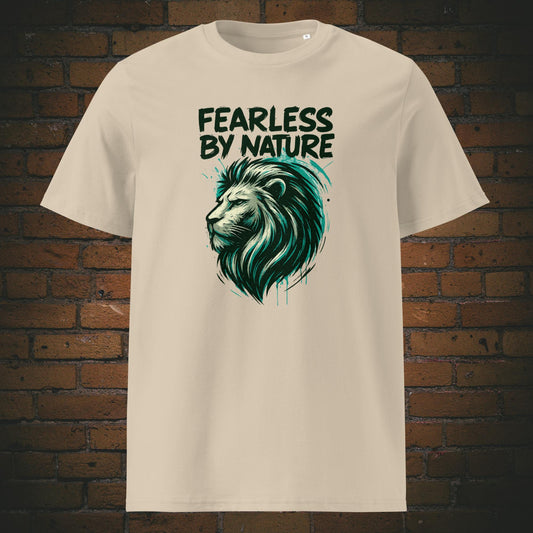 Löwenkopf Shirt mit Spruch - T-Shirt hat die Farbe Sandfarben