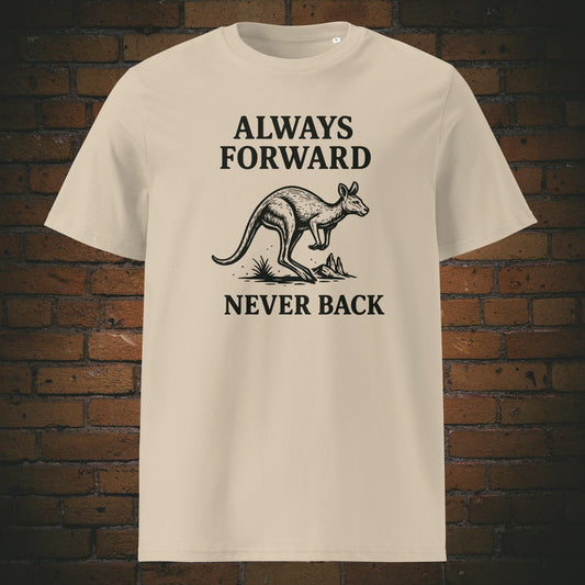 Krafttier Känguru T-Shirt mit Spruch gedruckt auf Sandfarben Bio-Baumwolle