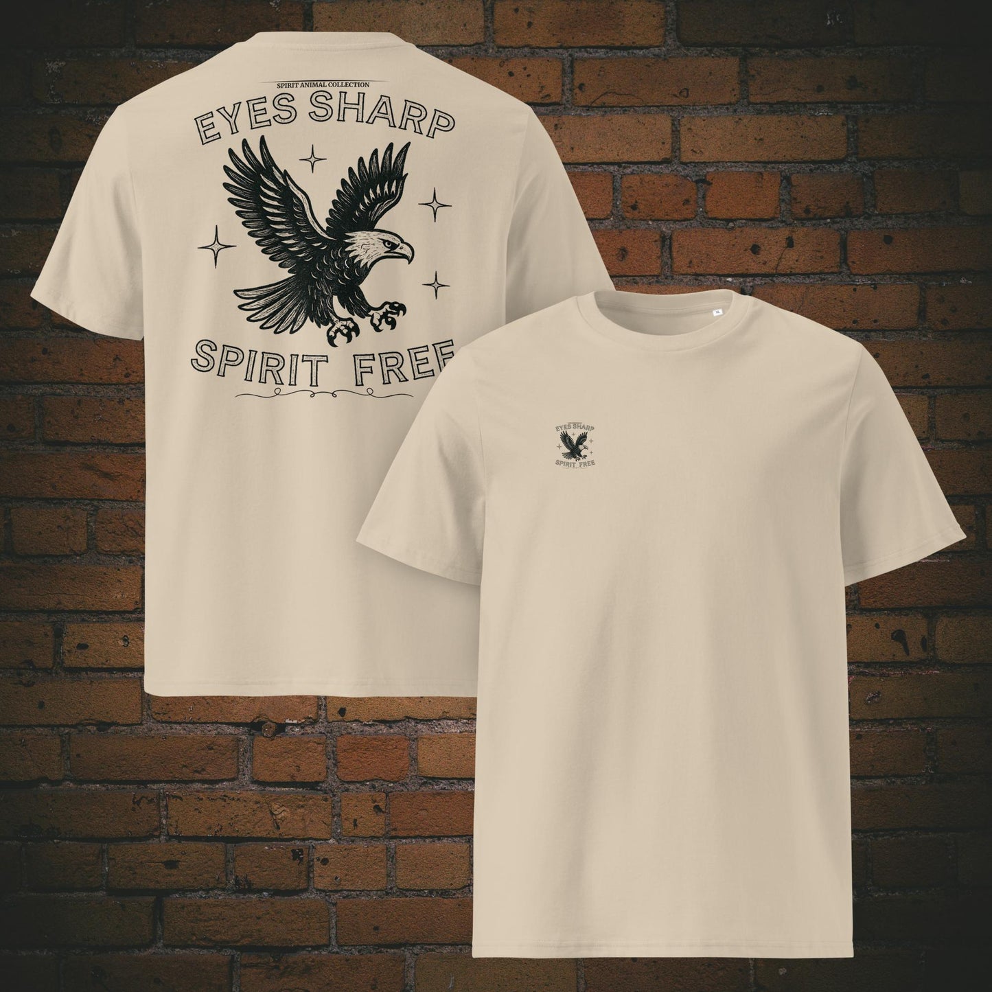 Eyes Sharp Spirit Free – Adler Krafttier Bio T-Shirt Unisex Vintage Schwarz - Druck auf Brust und Rücken - Shirt in der Farbe: Lavendel