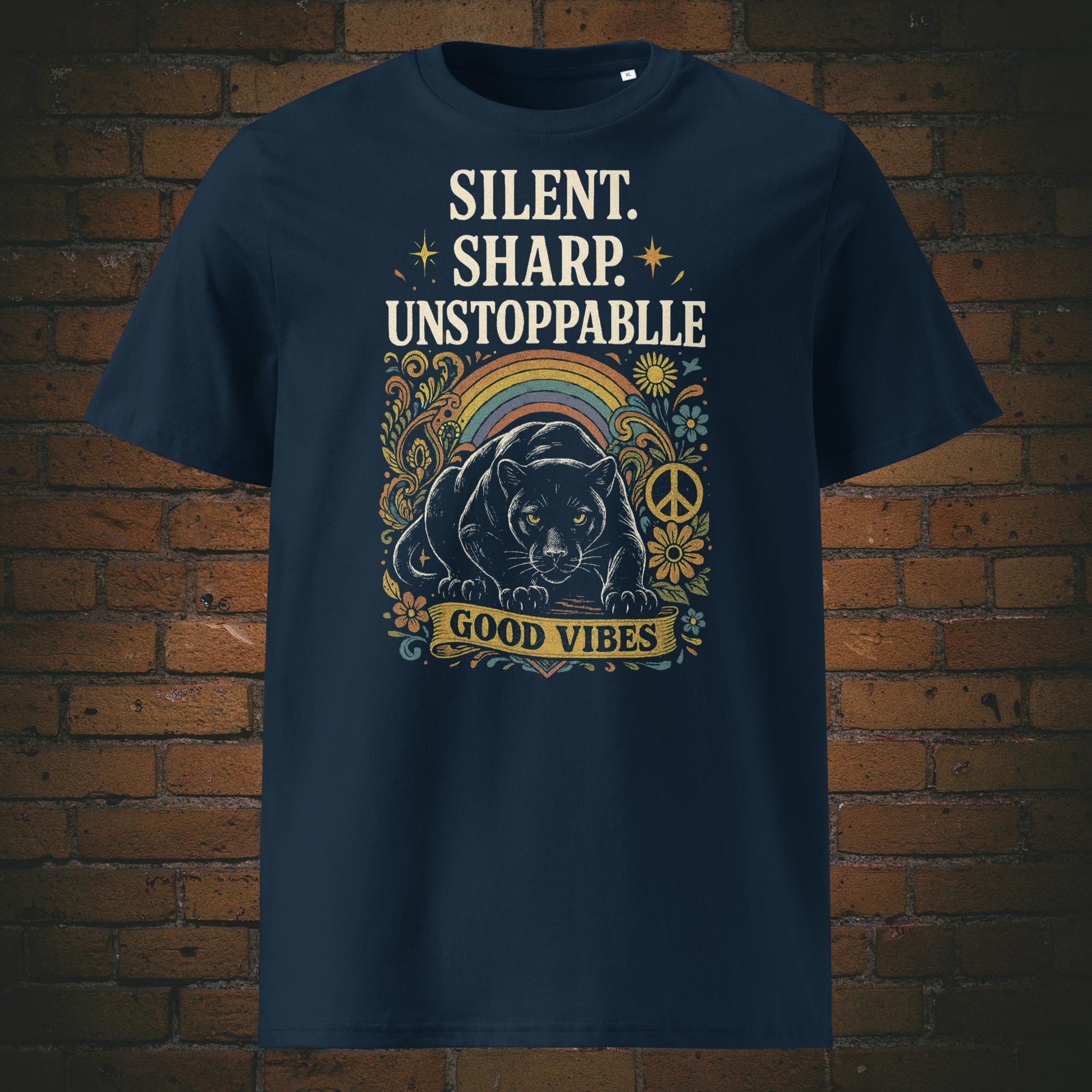 Shirt mit Panther und bunten Zeichnungen - Hippie T-Shirt in der Farbe: dunkelblau