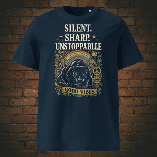 Shirt mit Panther und bunten Zeichnungen - Hippie T-Shirt in der Farbe: dunkelblau