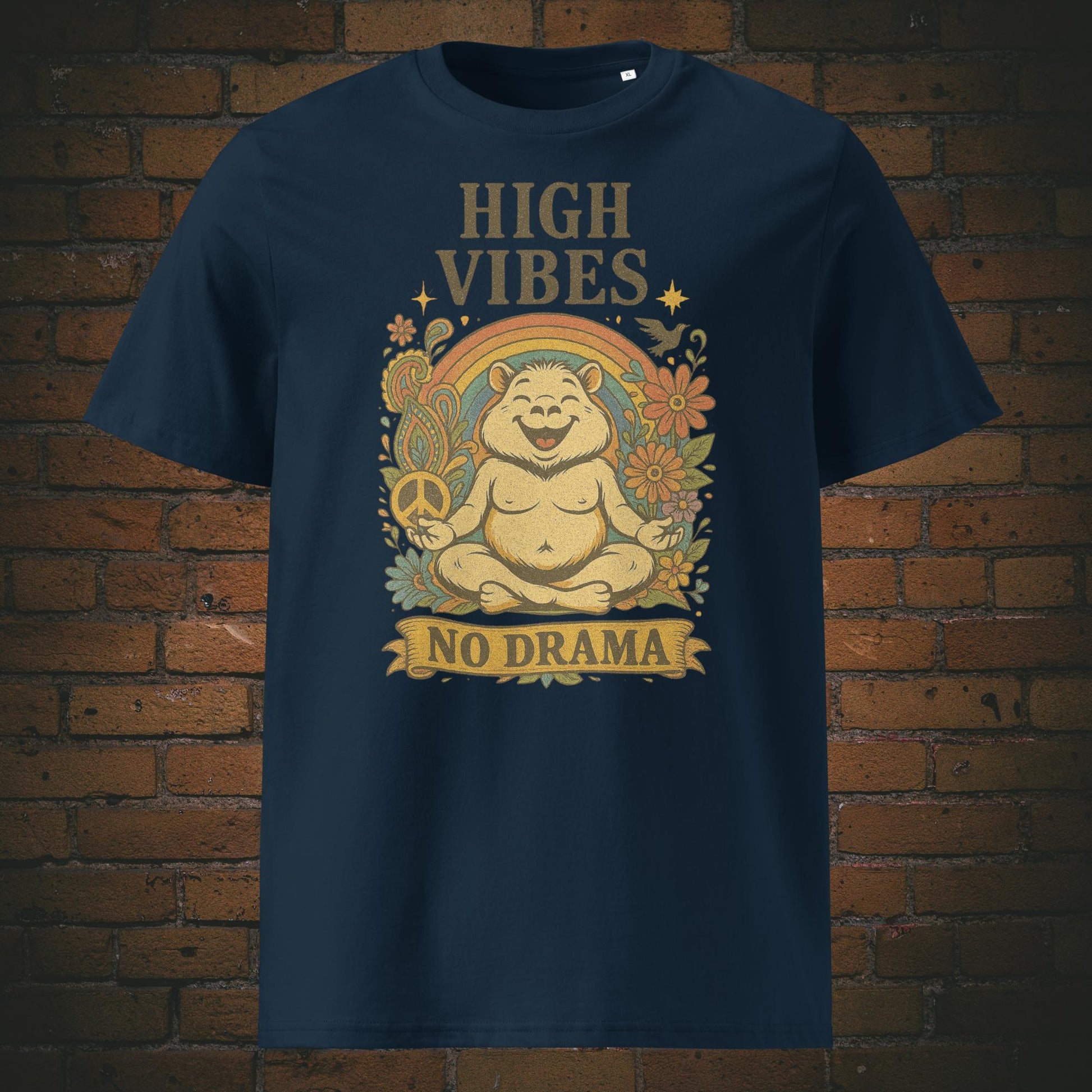 Yoga Shirt mit Zen Bär im Hippie Modus - T-Shirt Farbe: dunkelblau