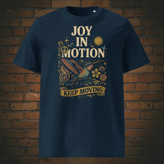 Bunter Kolibri im Flower Power Stil auf T-Shirt in der Farbe: dunkelblau
