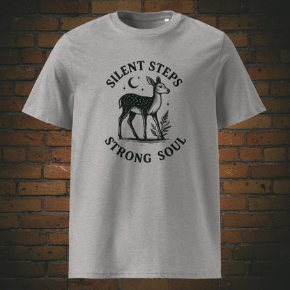 Silent Steps Strong Soul Bio-T-Shirt – nachhaltiges Statement-Shirt mit Reh-Motiv - hellgrau
