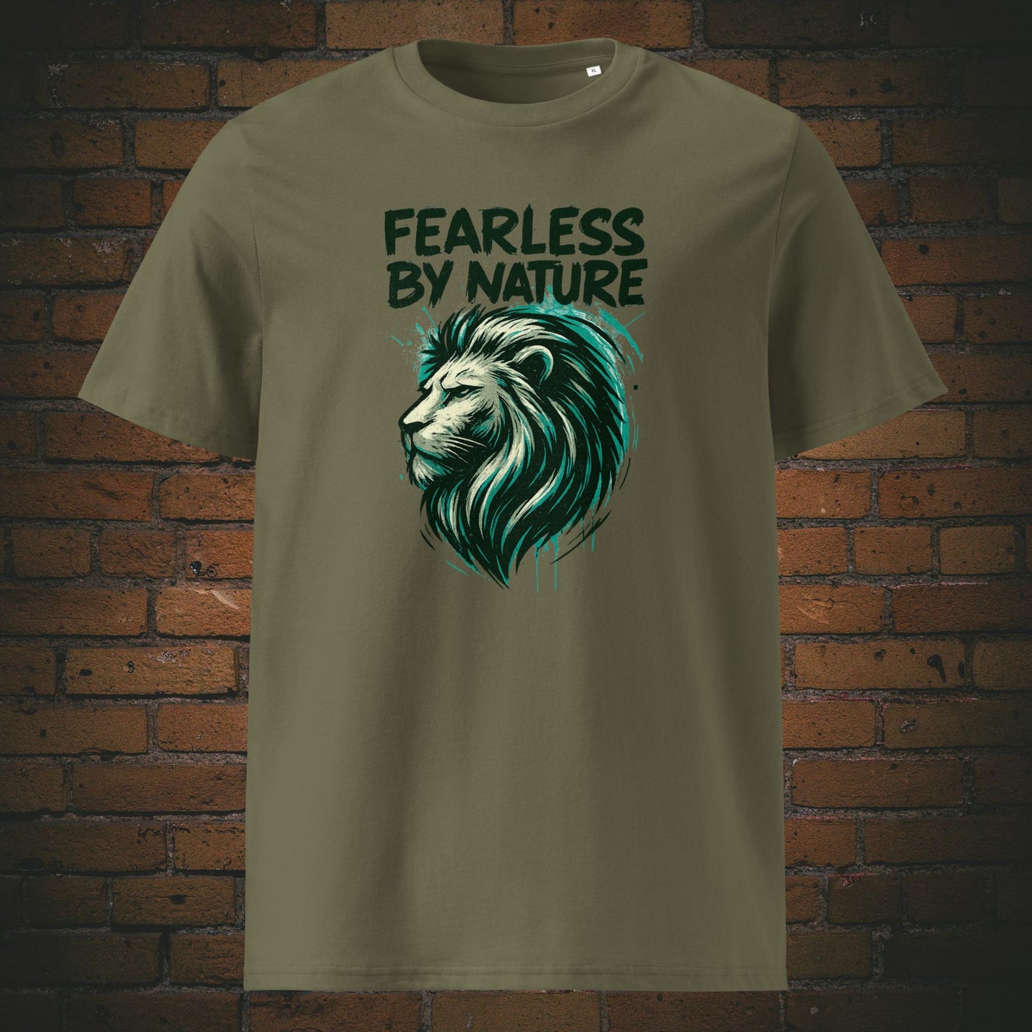 Löwenkopf Shirt mit Spruch - T-Shirt hat die Farbe khaki