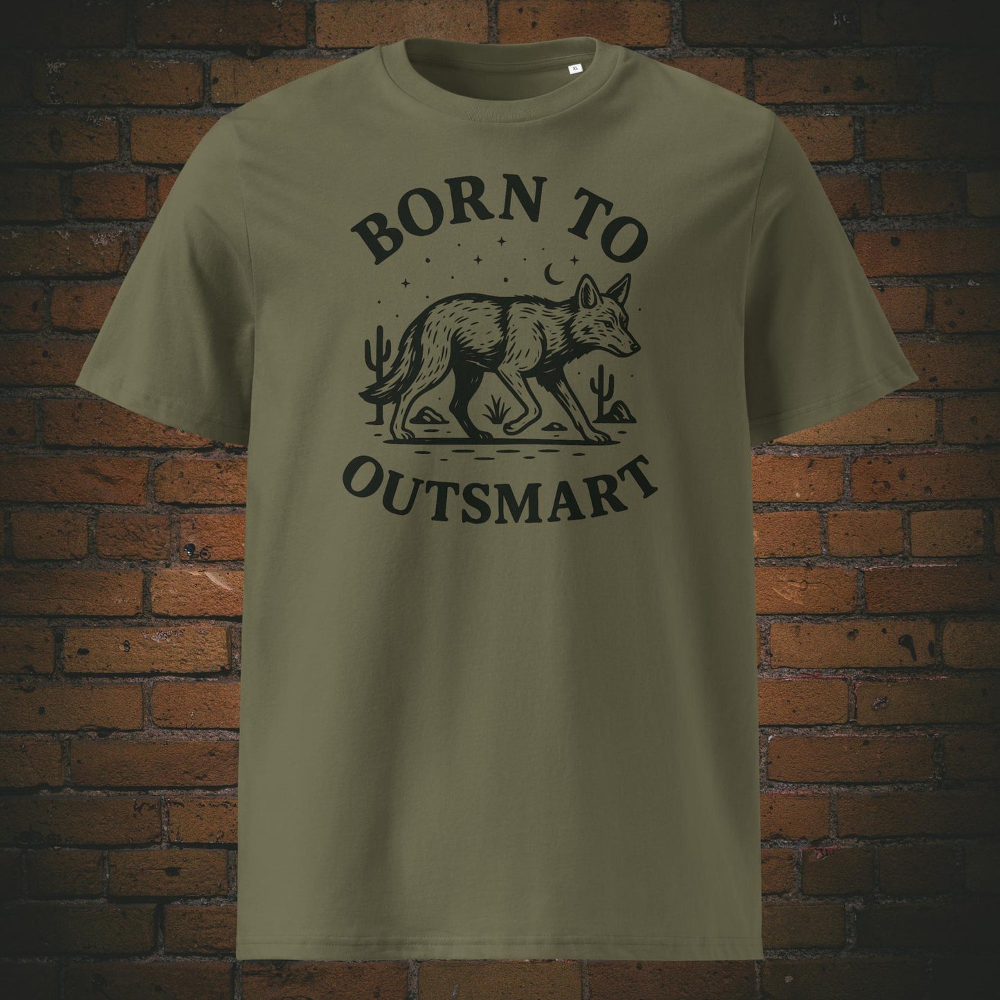 Minimalistisches Coyote Shirt mit Spruch - gedruckt auf Bio-Baumwolle - T-Shirt Farbe: khaki