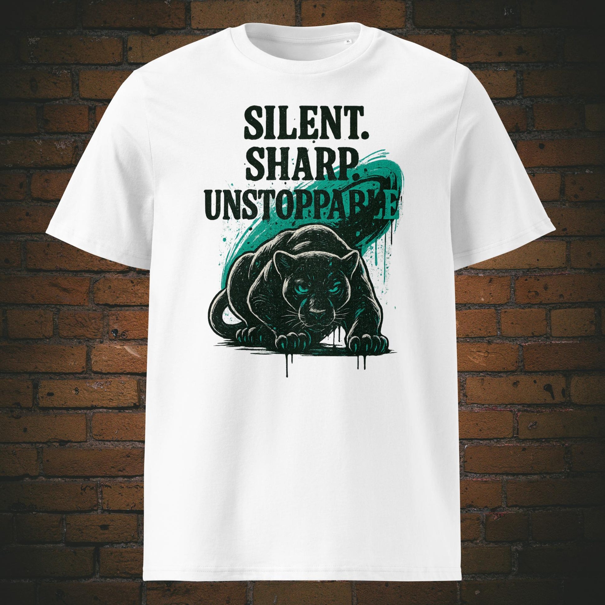 Panther Urban Style auf T-Shirt mit Spruch - Shirt in der Farbe: weiß