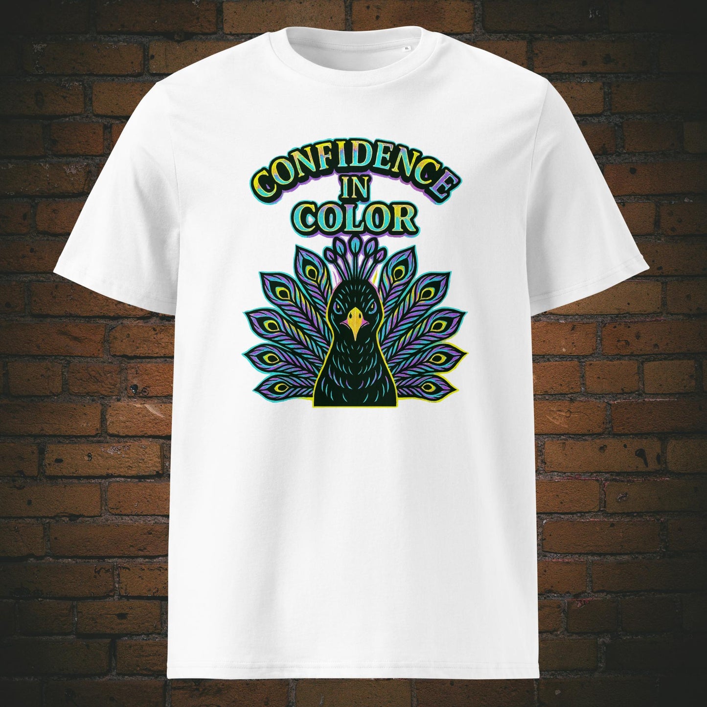 Urban Pfau Bio-T-Shirt – Confidence in Color Motiv, knallige Farben - Shirtfarbe: weiss